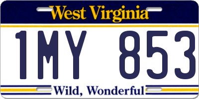 WV license plate 1MY853