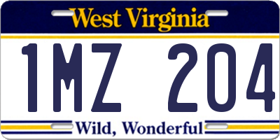 WV license plate 1MZ204
