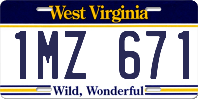 WV license plate 1MZ671