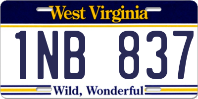 WV license plate 1NB837