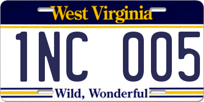 WV license plate 1NC005