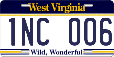 WV license plate 1NC006