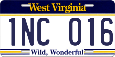 WV license plate 1NC016