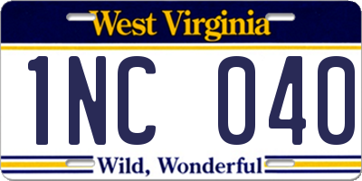 WV license plate 1NC040