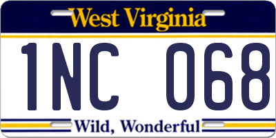 WV license plate 1NC068
