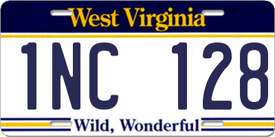 WV license plate 1NC128