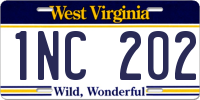WV license plate 1NC202