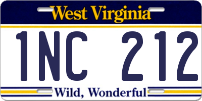 WV license plate 1NC212