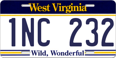 WV license plate 1NC232