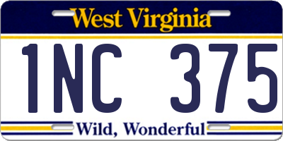 WV license plate 1NC375