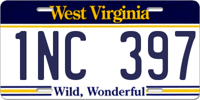 WV license plate 1NC397