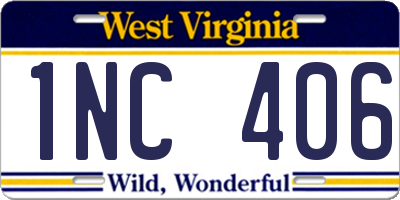 WV license plate 1NC406