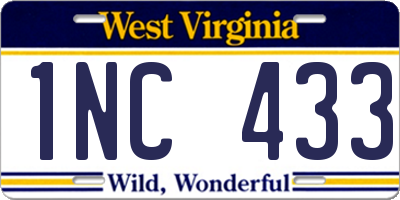 WV license plate 1NC433