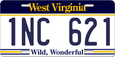 WV license plate 1NC621
