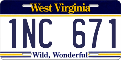 WV license plate 1NC671