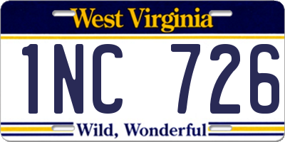 WV license plate 1NC726