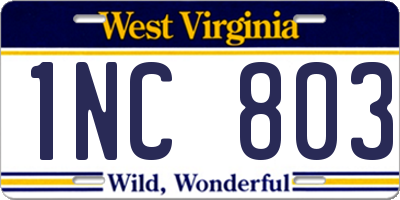 WV license plate 1NC803