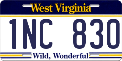 WV license plate 1NC830