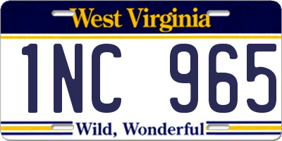 WV license plate 1NC965