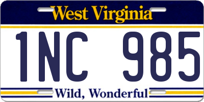 WV license plate 1NC985