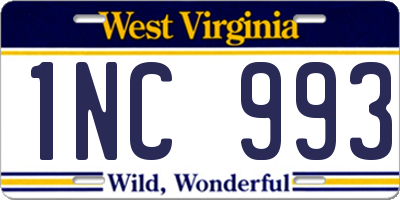 WV license plate 1NC993