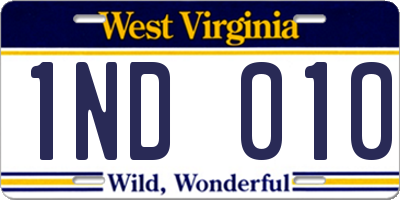WV license plate 1ND010