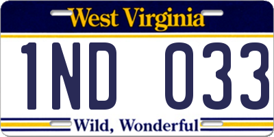 WV license plate 1ND033