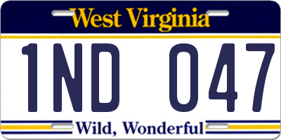 WV license plate 1ND047