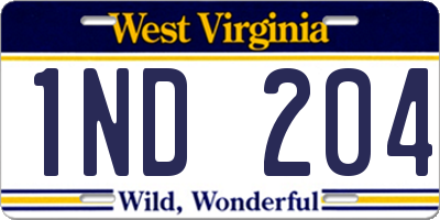 WV license plate 1ND204
