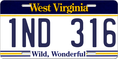 WV license plate 1ND316