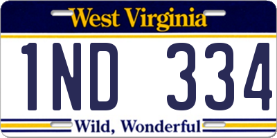 WV license plate 1ND334