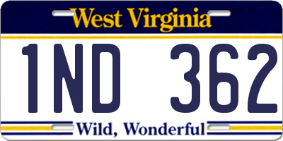WV license plate 1ND362
