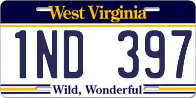 WV license plate 1ND397