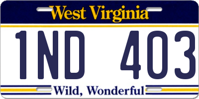 WV license plate 1ND403
