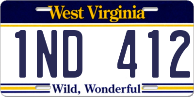 WV license plate 1ND412