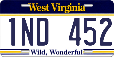 WV license plate 1ND452