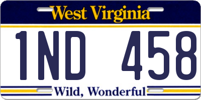 WV license plate 1ND458