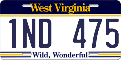 WV license plate 1ND475