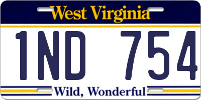 WV license plate 1ND754