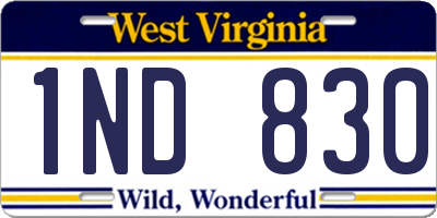 WV license plate 1ND830
