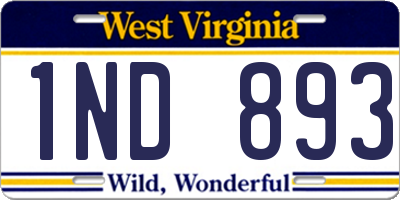 WV license plate 1ND893