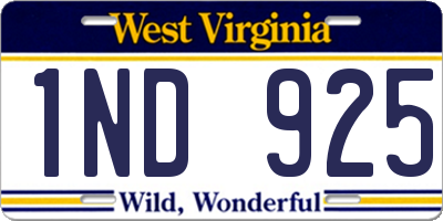 WV license plate 1ND925