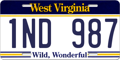 WV license plate 1ND987