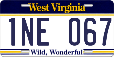 WV license plate 1NE067