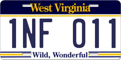 WV license plate 1NF011