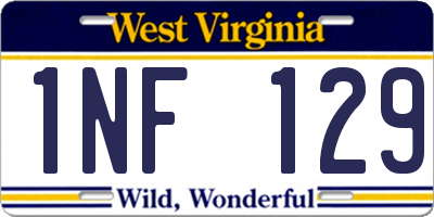 WV license plate 1NF129