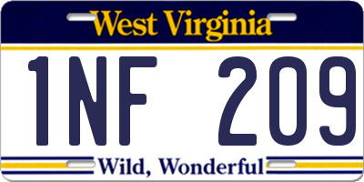 WV license plate 1NF209
