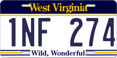 WV license plate 1NF274