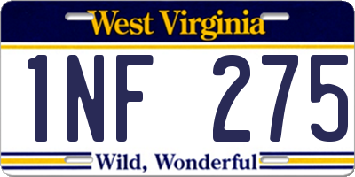WV license plate 1NF275