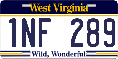 WV license plate 1NF289